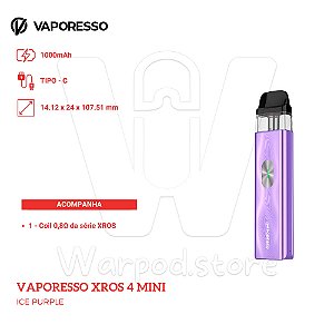 Aparelho Pod Vaporesso Xros 4 Mini - Ice Purple