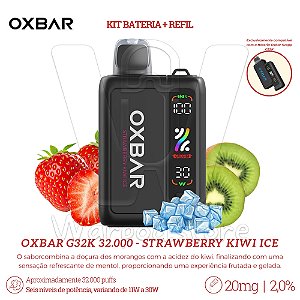 KIT Bateria + Refil Oxbar G32K 32.000 - Strawberry Kiwi Ice