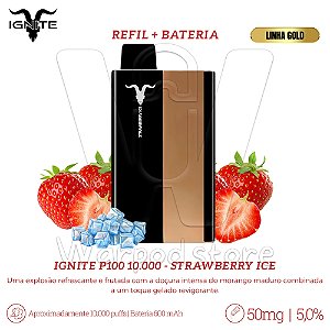 Pod + Refil Desc Ignite P100 10.000 (GOLD) - Strawberry Ice