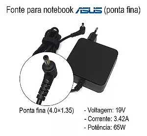 Fonte Para Notebook Asus 19V 3.42A 65W  4.0x1.35mm