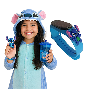 Relógio Infantil Stitch Com Copo Infantil Mais Boneco Stitch Para Crianças