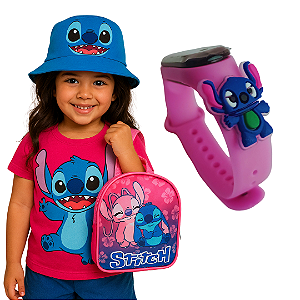 Relógio Infantil Menina Stitch Com Lancheira e Caneca Personalizada e Bola