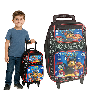Mochila Infantil Escolar Menino de Rodinha Bolsa Masculina Patrulha Canina