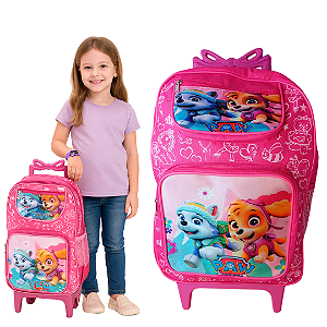 Mochila Infantil Escolar Menina De Rodinha Feminina Patrulha Canina Rosa
