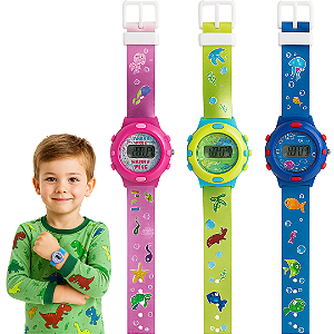 Relógio Infantil Digital Menino e Menina Dinossauro e Sereia