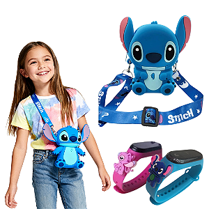 Bolsa Stitch Infantil Feminina Kit Com Relógio Digital