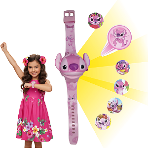 Relogio Infantil Digital Projetor 6 Imagens Angel Stitch Menina Feminino Princesa