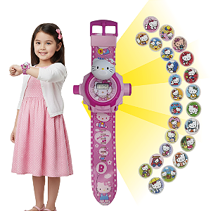 Relogio Infantil Digital Projetor Hello Kity 24 Imagens Menina Feminino Princesa
