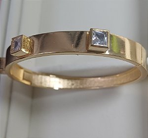 BRACELETE BANHADO  A OURO 18K 3 ZIRCÔNIAS QUADRADA