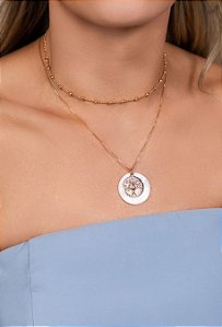 COLAR ARVORE DA VIDA MADRE PEROLA BANHADO A OURO 18K 40+5CM
