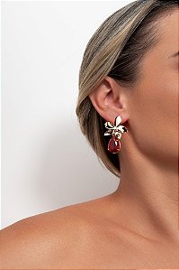 BRINCO BASE FLOR E GOTA CHERRY BANHADO 18K