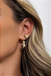 BRINCO DUPLA CORACAO DIAMANTADO BANHADO A OURO 18K