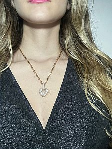COLAR CORACAO ZIRCÔNIA CARTIER 40+5CM BANHADO A OURO 18K