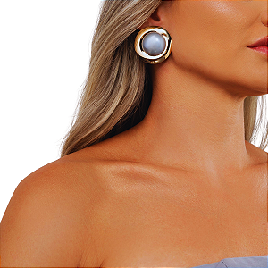BRINCO MAXI BOTAO RESINA ACRILICA PRATA BANHADO A OURO 18K