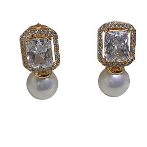 BRINCO PEROLA E ZIRCONIA BANHADO A OURO 18K