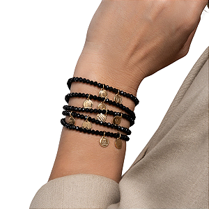 PULSEIRA 10 MANDAMENTOS CRISTAL BLACK BANHADO A OURO 18K