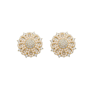 BRINCO ZIRCONIA CRAVEJADO DE PÉROLA BANHADO A OURO 18K