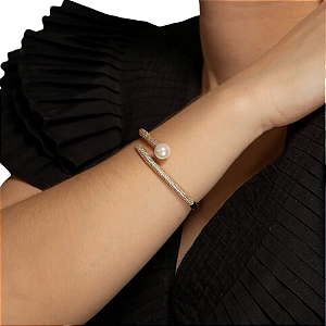 PULSEIRA CRAVEJADA ZIRCONIAS E PÉROLA BANHADO OURO 18K