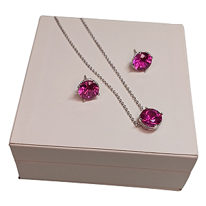 CONJUNTO COLAR E BRINCO ZIRCONIA BANHADO RÓDIO BRANCO