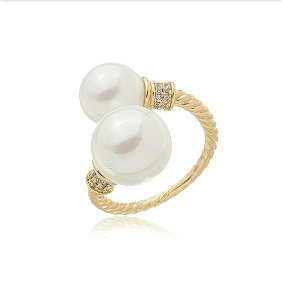 ANEL PEROLA CRAVEJADO DE ZIRCÔNIAS BANHADO A OURO 18K  Nº16