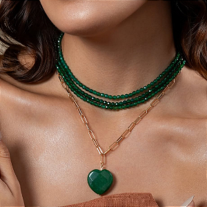 COLAR CRISTAL VERDE ESMERALDA LUXO 40+5CM