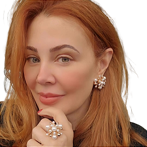 CONJUNTO BRINCO E ANEL DE PÉROLAS LUXUOSO