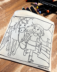 Necessaire para Colorir Hipismo&Co com 15 Canetas