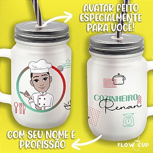 Copo de Vidro com Avatar e profissão - Cozinheiro