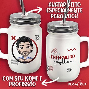 Copo de Vidro com Avatar e profissão - Enfermeiro
