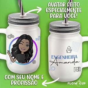 Copo de Vidro com Avatar e profissão - Engenheiro