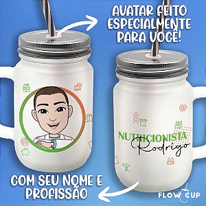 Copo de Vidro com Avatar e profissão - Nutricionista