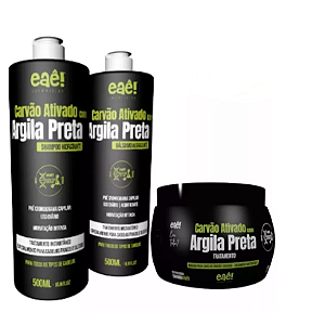 Kit 3 Passos Carvão Ativado Argila Preta 500ml Eaêcosméticos