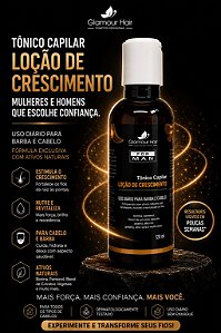 Tônico Capilar Crescimento Barba e Cabelo Glamour Hair For Man 120ml