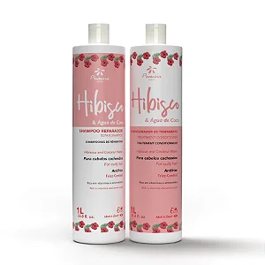 KIT SHAMPOO CONDICIONADOR HIBISCO E AGUA DE COCO PARA CABELOS CACHEADOS 1 LITRO