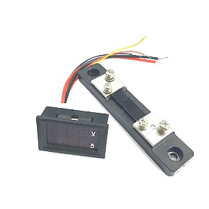 Display Voltímetro e Amperímetro 0 a 100V 50A com Resistor Shunt