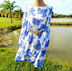 Vestido midi Flor azul anil