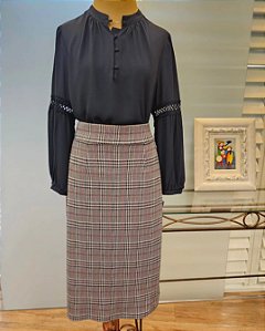 Saia midi forrada xadrez príncipe de Gales