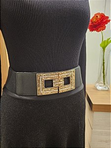 Cinto elástico fivela detalhada strass preto