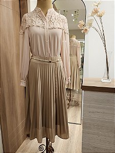 Camisa manga longa crepe renda rosê ♡