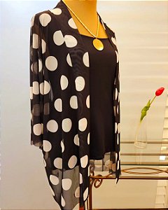 Kimono tule poá preto e branco 🖤