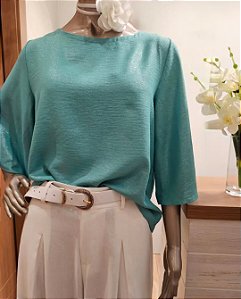 Blusa crepe azul tuquesa manga 3/4 🩵