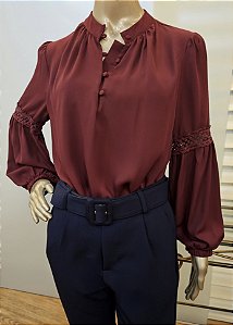 Blusa crepe manga longa marsala ♡