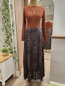 Saia longa plissada Leopardo