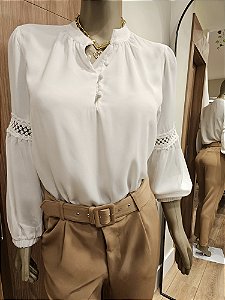 Blusa crepe manga longa off-white 🩶