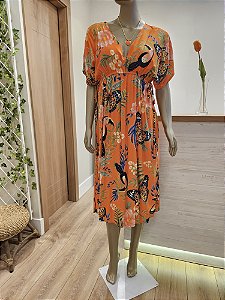 Vestido midi Beleza e Natureza laranja