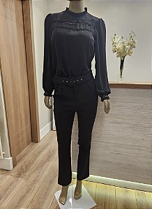 Blusa manga longa renda guipir cor preto 🖤