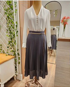 Saia midi plissada cinza ♡