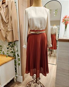 Saia midi plissada terracota ♡