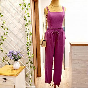 Calça jogger e cropped crepe púrpura