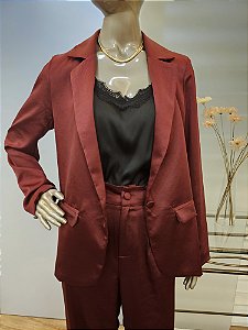 Blazer alfaiataria crepe acetinado marsala